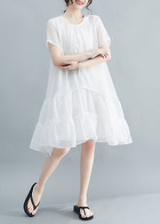 White Patchwork Cotton Long Dresses Exra Large Hem Summer