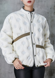 White Patchwork Duck Down Puffer Jacket Stand Collar Spring