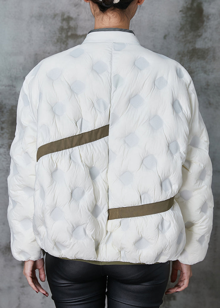 White Patchwork Duck Down Puffer Jacket Stand Collar Spring