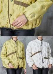 White Patchwork Duck Down Puffer Jacket Stand Collar Spring