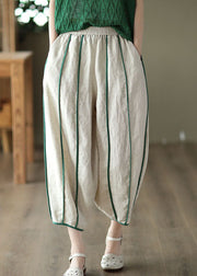 Print1 Patchwork Linen Harem Pants Pockets Striped Summer