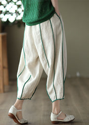 Orange Patchwork Linen Harem Pants Pockets Striped Summer