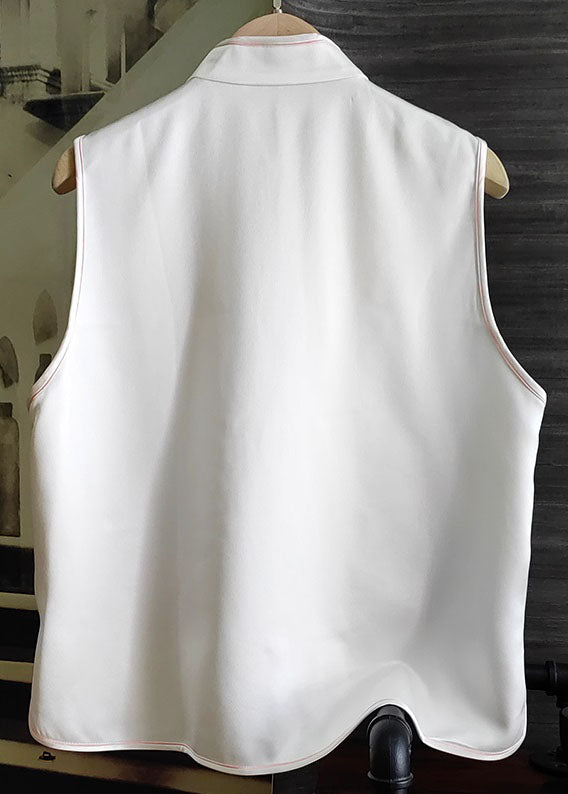 White Patchwork Silk Vest Embroideried Stand Collar Sleeveless