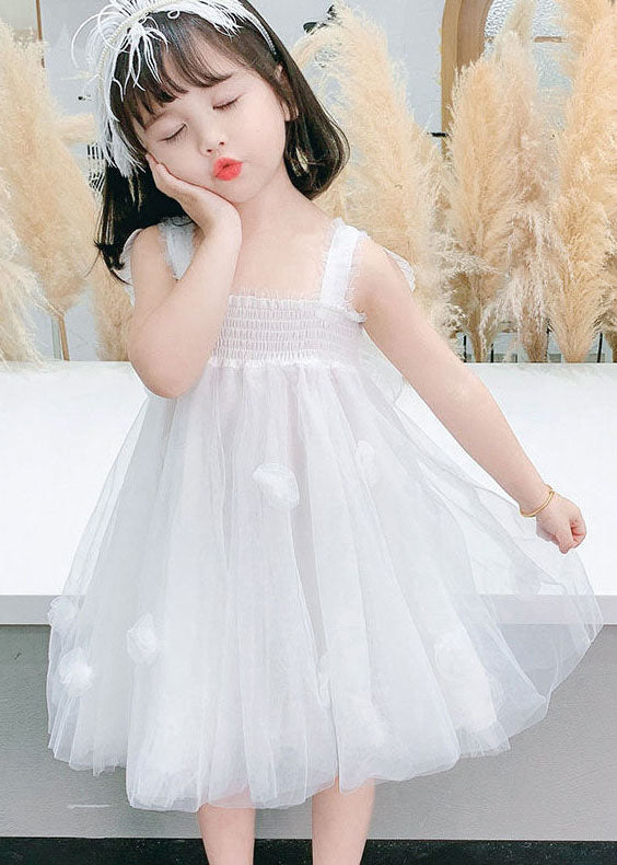 White Patchwork Tulle Baby Girls Dresses Ruffled Butterfly Summer