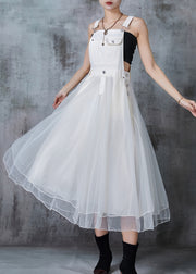 White Patchwork Tulle Holiday Dress Exra Large Hem Summer