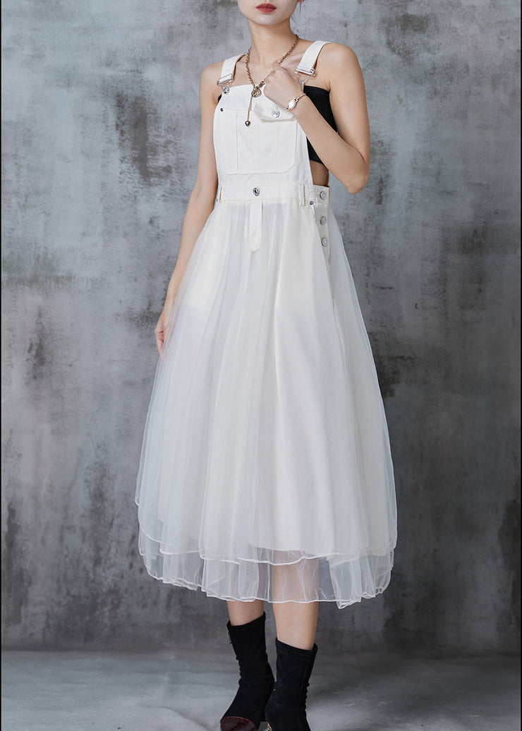 White Patchwork Tulle Holiday Dress Exra Large Hem Summer