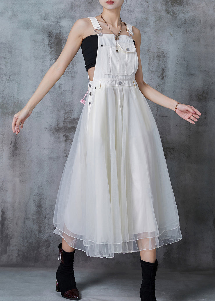 White Patchwork Tulle Holiday Dress Exra Large Hem Summer