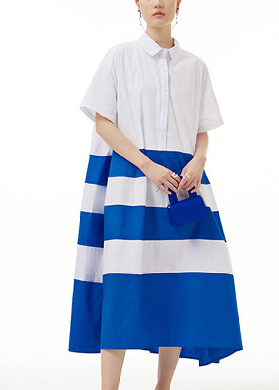 White Peter Pan Collar Button Cotton Long Dresses Summer