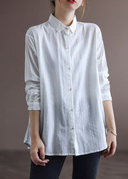 White Peter Pan Collar Button Cotton Shirt Long Sleeve