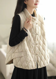 White Pockets Patchwork Cotton Filled Waistcoat Stand Collar Winter