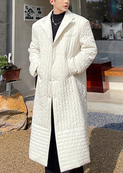 White Pockets Solid Cotton Filled Men Long Coats Winter