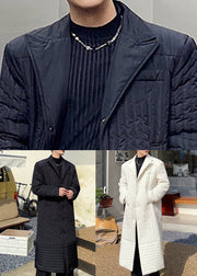 White Pockets Solid Cotton Filled Men Long Coats Winter