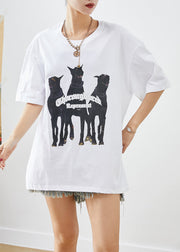 White Print Cotton Tanks Oversized Summer