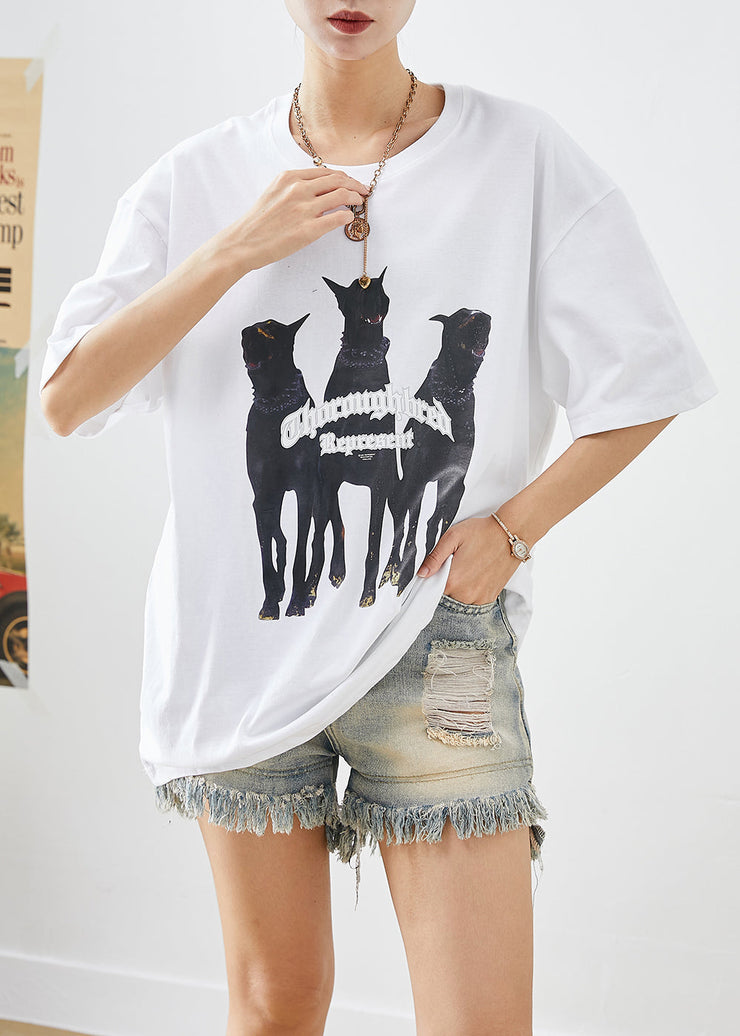 White Print Cotton Tanks Oversized Summer