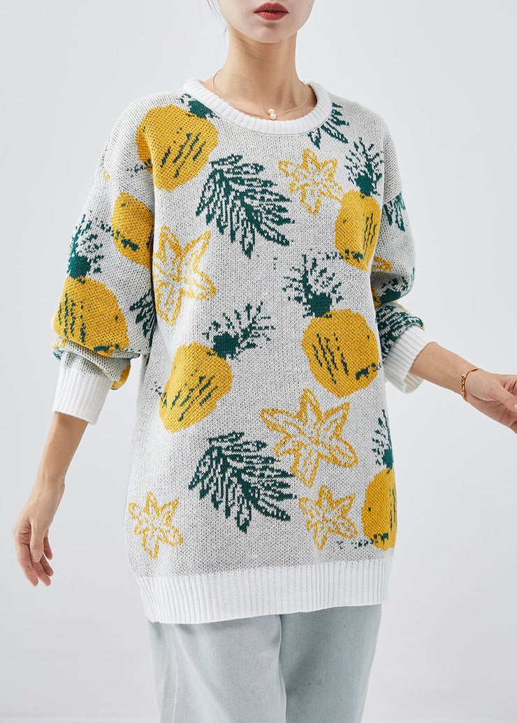 White Print Cozy Knit Sweater Oversized Winter