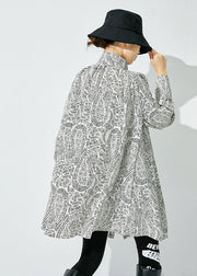 White Print Shirt Tops Stand Collar Oversized Spring