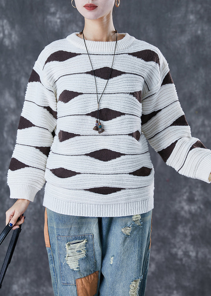 White Print Thick Knit Tops Oversized Winter