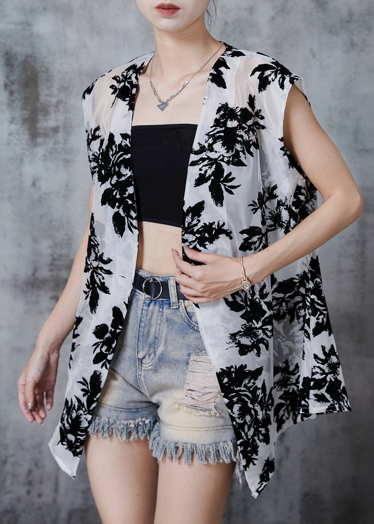 White Print Tulle UPF 50+ Tops Oversized Sleeveless