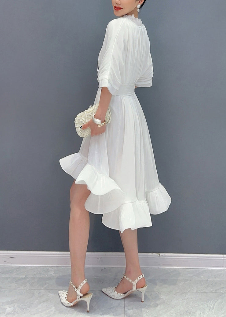 White Ruffled Patchwork Maxi Dress Half Sleeve