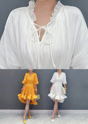 White Ruffled Patchwork Maxi Dress Half Sleeve