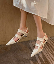 White Sandals Wedge Cowhide Leather Fashion Pointed Toe