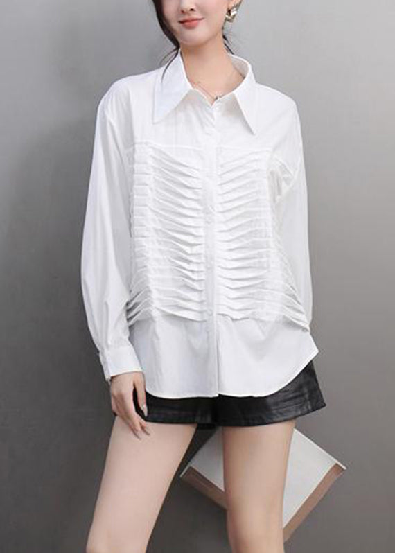 White Shirt Wrinkled Patchwork Button Spring