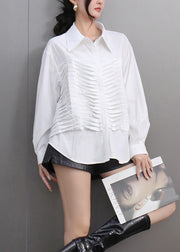 White Shirt Wrinkled Patchwork Button Spring