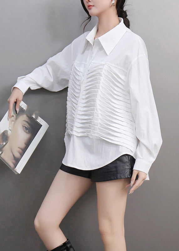 White Shirt Wrinkled Patchwork Button Spring