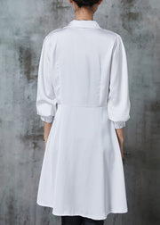White Silm Fit Chiffon Dress Asymmetrical Wrinkled Spring