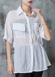 White Silm Fit Cotton Fake Two Piece Shirts Cinched Summer