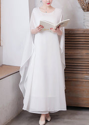 White Solid Chiffon Long Holiday Dresses Long Sleeve