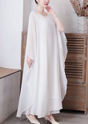 White Solid Chiffon Long Holiday Dresses Long Sleeve