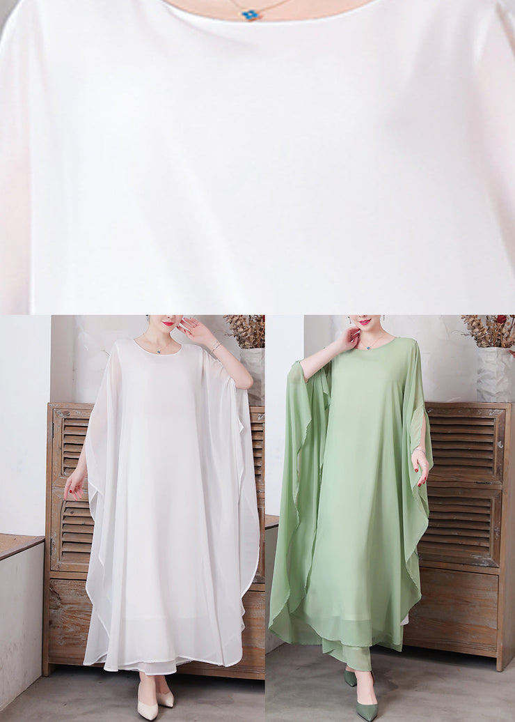 White Solid Chiffon Long Holiday Dresses Long Sleeve