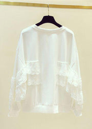 White Solid Lace Patchwork Sweatshirts O Neck Spring