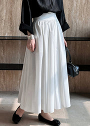 White Solid Pockets Cotton Pleated Skirt High Waist