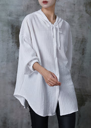 White Striped Cotton Shirt Top Hooded Summer