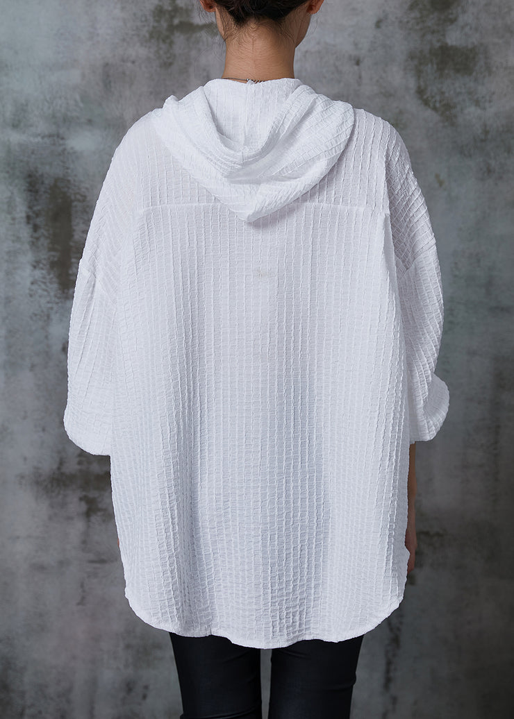 White Striped Cotton Shirt Top Hooded Summer