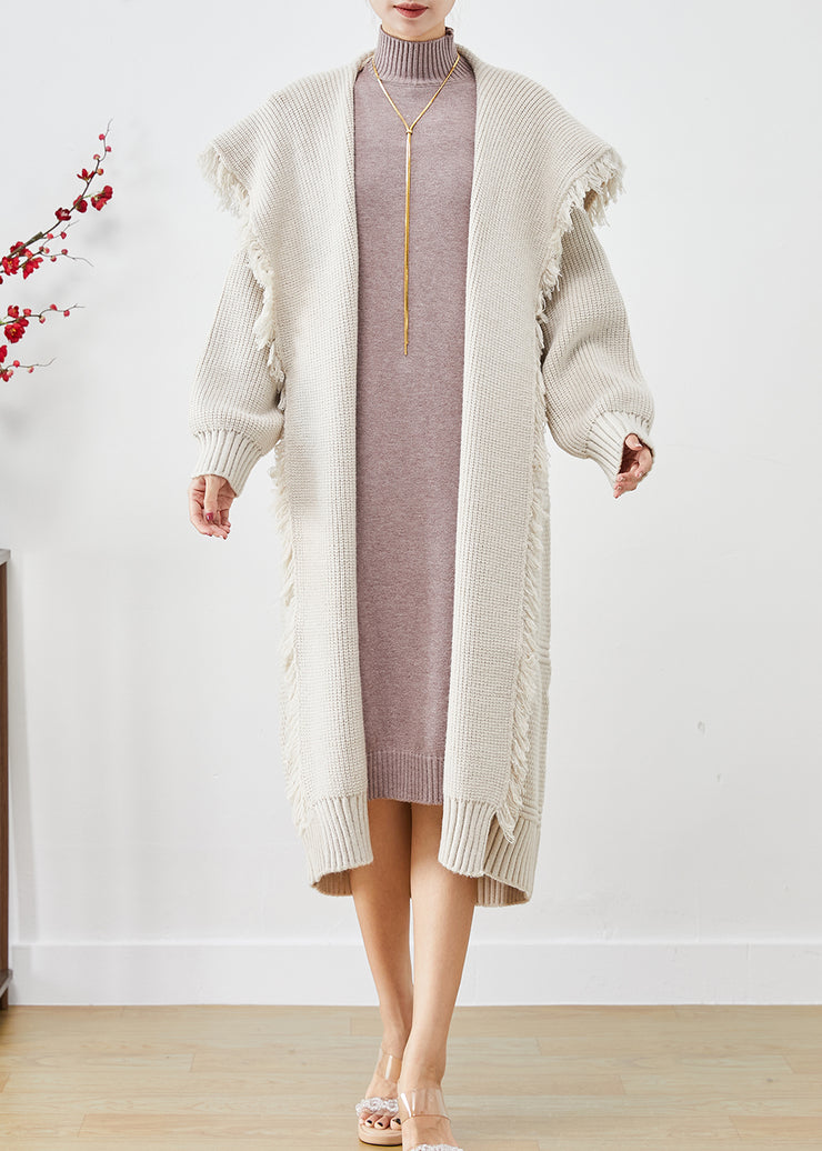 White Tasseled Knit Cardigan Sailor Collar Winter