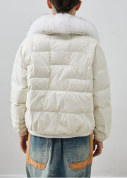 White Thick Duck Down Down Coat Oversized Fox Collar Chinese Button Winter