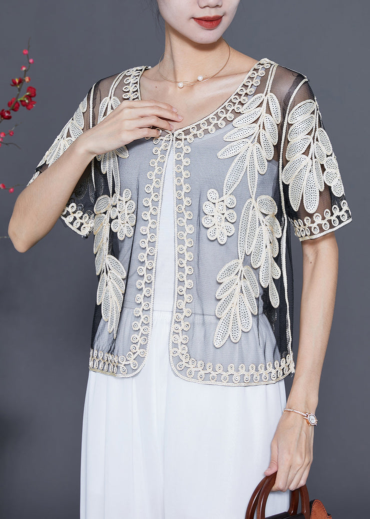 White Tulle Cardigan Sequins Embroidered Summer