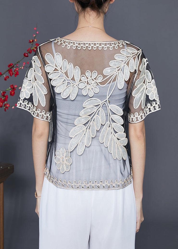 White Tulle Cardigan Sequins Embroidered Summer