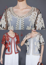 White Tulle Cardigan Sequins Embroideried Summer