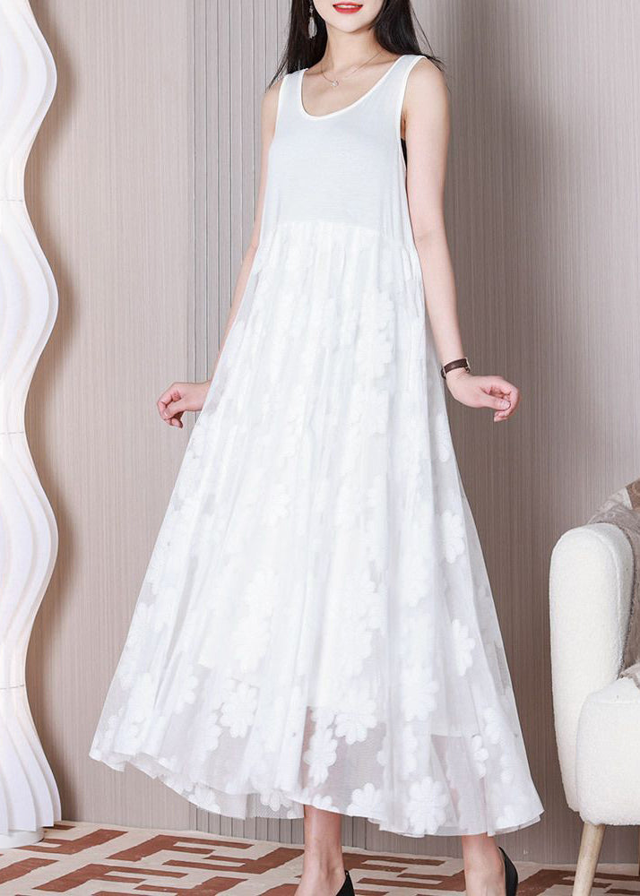 White Tulle Patchwork Cotton Dresses O Neck Summer