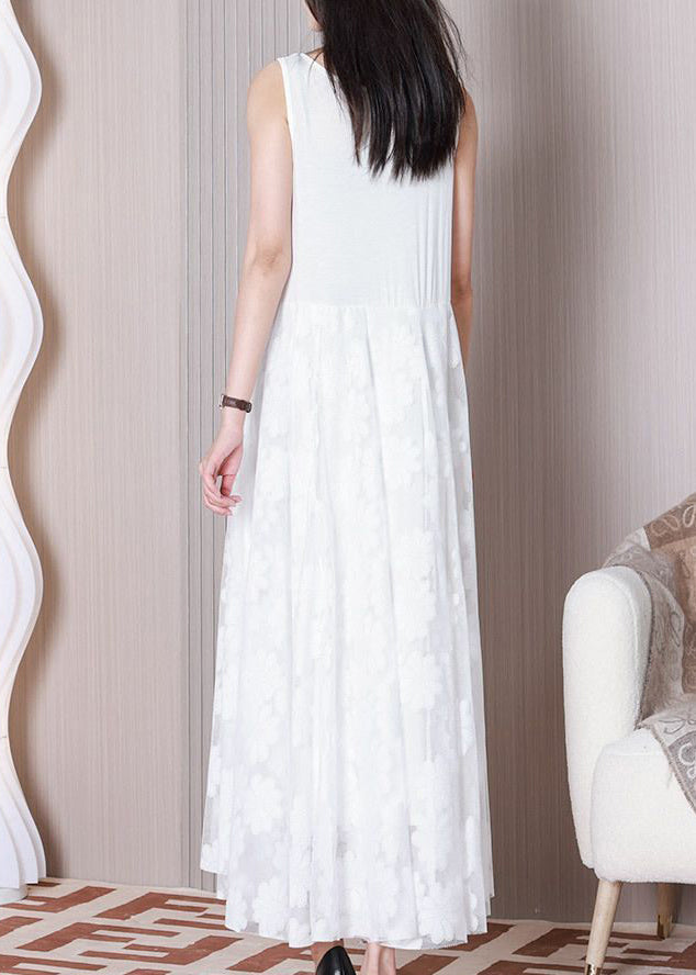 White Tulle Patchwork Cotton Dresses O Neck Summer