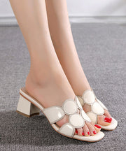 White Versatile Chunky Heel Peep Toe Slide Sandals