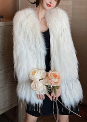 White Warm Faux Fur Coats Tasseled Winter