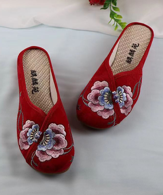 White Wedge Cotton Fabric Bohemian Embroidery Slide Sandals