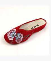 White Wedge Cotton Fabric Bohemian Embroidery Slide Sandals