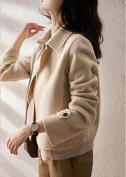 White Woolen Coat Outwear Asymmetrical Peter Pan Collar Fall