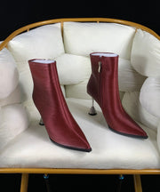 Wine Red Faux Leather Zippered Splicing Zircon High Heels Boots